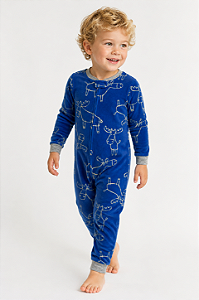 Macacão Pijama Fleece Alces Blue