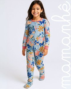 Macacão Pijama Infantil Carters Fleece Floral Blue