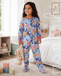 Macacão Pijama Infantil Carters Fleece Floral Blue