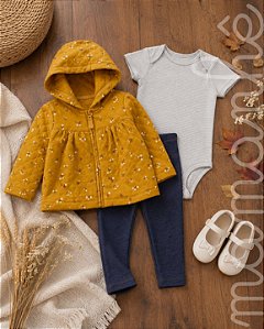 Conjunto Carters 3 Peças Com Agasalho Floral Gold