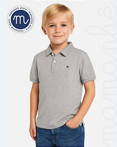 Camiseta Polo Infantil Tommy Hilfiger Sólida Cinza
