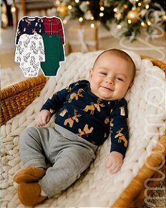 Kit Body Carters Manga Longa Renas e Pinguim