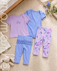 Kit Carters 4 Peças Body e Calça Floral Lilás
