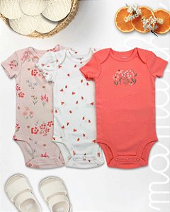 Kit Body Carters Manga Curta Floral Joaninhas