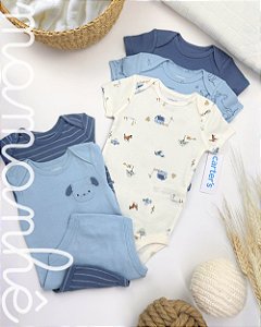 Kit Body Carters Manga Curta Dogs Blue