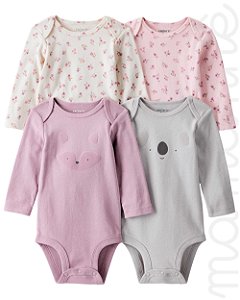 Kit Body Carters Manga Longa Coala e Raposinhas