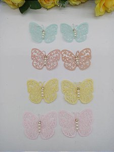 Aplique Borboleta Renda com Perola/Strass 2 uni (5,5cm)