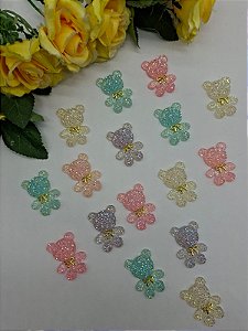 Aplique Urso Irisado em Resina 3cm com 5 uni Sortida.