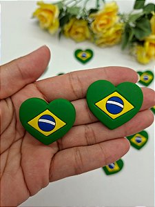 Aplique de Silicone CORAÇÃO BRASIL 3 cm - 2 unidade