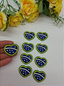 Aplique de Silicone CORAÇÃO BRASIL 3 cm - 2 unidade