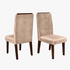 Conjunto 2 Cadeiras Lia para Sala de Jantar Estofada Rustico Malbec/Veludo Kraft Dj Móveis