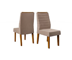 Conjunto 2 Cadeiras Ondina para Sala de Jantar Estofada Carvalho Nobre/Veludo Kraft Dj Móveis