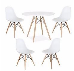 Kit Mesa Eiffel 80 cm + 4 Cadeiras Eiffel Brancas