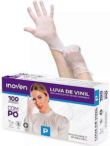 Luva de Vinil Com Pó CX Com 100 Un Tamanho P