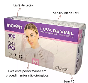 Luva De Vinil M Sem Pó CX com 100 Unidades