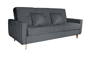 Sofa Cama Pamela Bau Veludo Cinza Pes Palito - F425