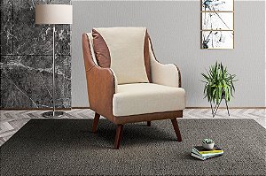 Poltrona Encosto Alto Compose Arezo Bege com Marrom