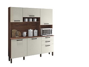 Kit Cozinha Mdp 6 portas 2 Gavetas Ferrara Nogueira Off Whit