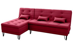 Sofá Cama Nice 2 Lugares com Chaise Veludo Vinho