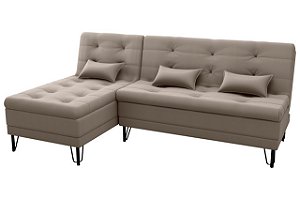 Sofá Cama Nice 2 Lugares com Chaise Veludo Capuccino