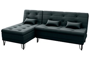Sofá Cama Nice 2 Lugares com Chaise Veludo Preto