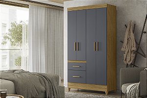 Guarda Roupa Solteiro Madri Freijo Cinza 4 portas