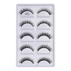 E08 PREMIUM - CARTELA DE CÍLIOS 5 PARES 3D