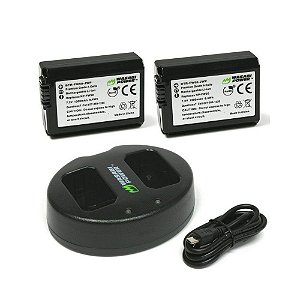 Kit 2 Baterias Wasabi NP-FW50 + Carregador Duplo P/ Câmeras Sony Alpha