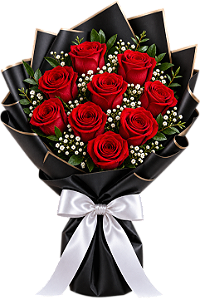 Buquê com 10 Rosas Vermelhas em Embalagem Preta