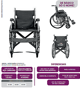 CADEIRA DE RODAS AÇO BASIC 44 125 KG HIDROLIGHT