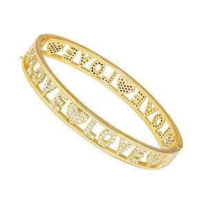 Pulseira tipo escrava LOVE banhada em ouro 18k com safiras brancas