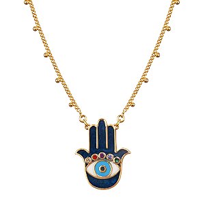 GARGANTILHA com HAMSA e OLHO esmaltado de pedras brasileiras banhada em ouro 18k