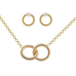 Conjunto Gargantilha Amor Infinito + Par de Brincos da Coleção Cristalino Banhado em Ouro 18 k