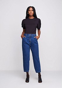 Calça jeans mom cintura alta ultra stretch DZARM - Azul Escuro **