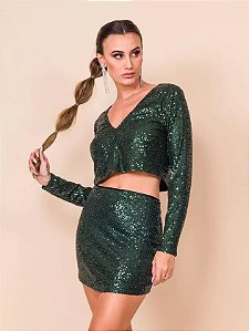 Juju Sequin Crop Top / Dark Green