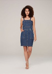 Vestido Curto Reto DZARM Em Jeans De Algodão E Elastano *****