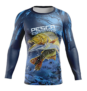 Camisa de Pesca Esportiva Dourado Proteção UV Azul Manga Longa Adulto PP ao XGG