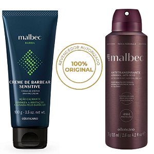 Kit Masculino Malbec O Boticário: Creme de Barbear Sensitive 100g + Desodorante Antitranspirante Aerossol 125ml