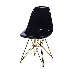 Cadeira Eiffel Eames base bronze assento policarbonato Black Edition