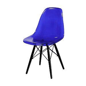 Cadeira Eames Azul Policarbonato base madeira preta