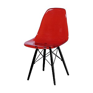 Cadeira Eames Vermelha Policarbonato base madeira preta