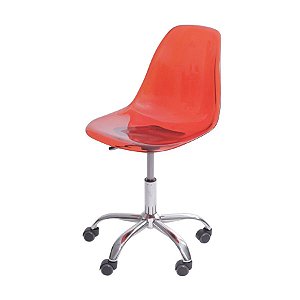 Cadeira Eames Vermelha policarbonato DKR com rodízios base cromada