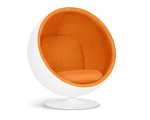 Poltrona Ball Chair Fibra de vidro branco Sued Laranja Base Aço