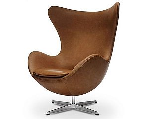 Poltrona The Egg Couro Natural Ravena Caramelo Evoke base inox Polido