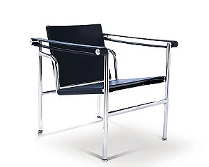 Cadeira Le Corbusier LC1 Couro sola  Preto Aço Inox