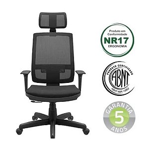 Cadeira Escritório Presidente Nitro II NR17 Mecanismo BackPlax Assento Poliéster Apoio de Cabeça Plaxmetal Ajustável