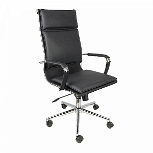 Cadeira Presidente Soft Preta  base cromada rodízios  nylon 3304