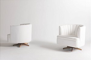 kit 02 Poltronas Morgana tec Boucle Offwhite base madeira maciça
