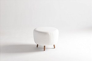 Puff Moragana Boucled Branco  pés madeira
