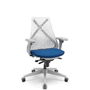 Cadeira Bix -X Estrutura Cinza assento crepe Aero azul Sistema Slider Systen regulagem total